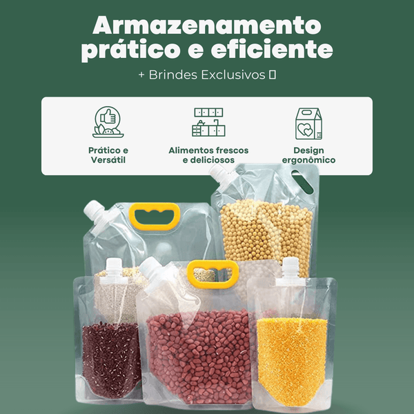 Sacos Potes Premium Armazenador de Alimentos Reutilizáveis - Compre 5 Leve 10 + Brindes Exclusivos 🎁